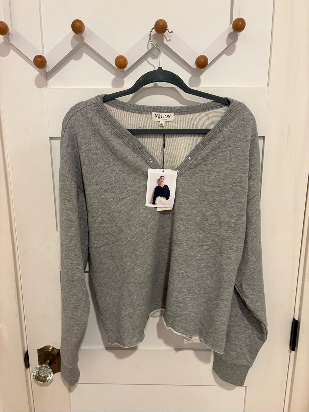 Nation Los Angelos Heather Gray V-Neck Snap Pullover